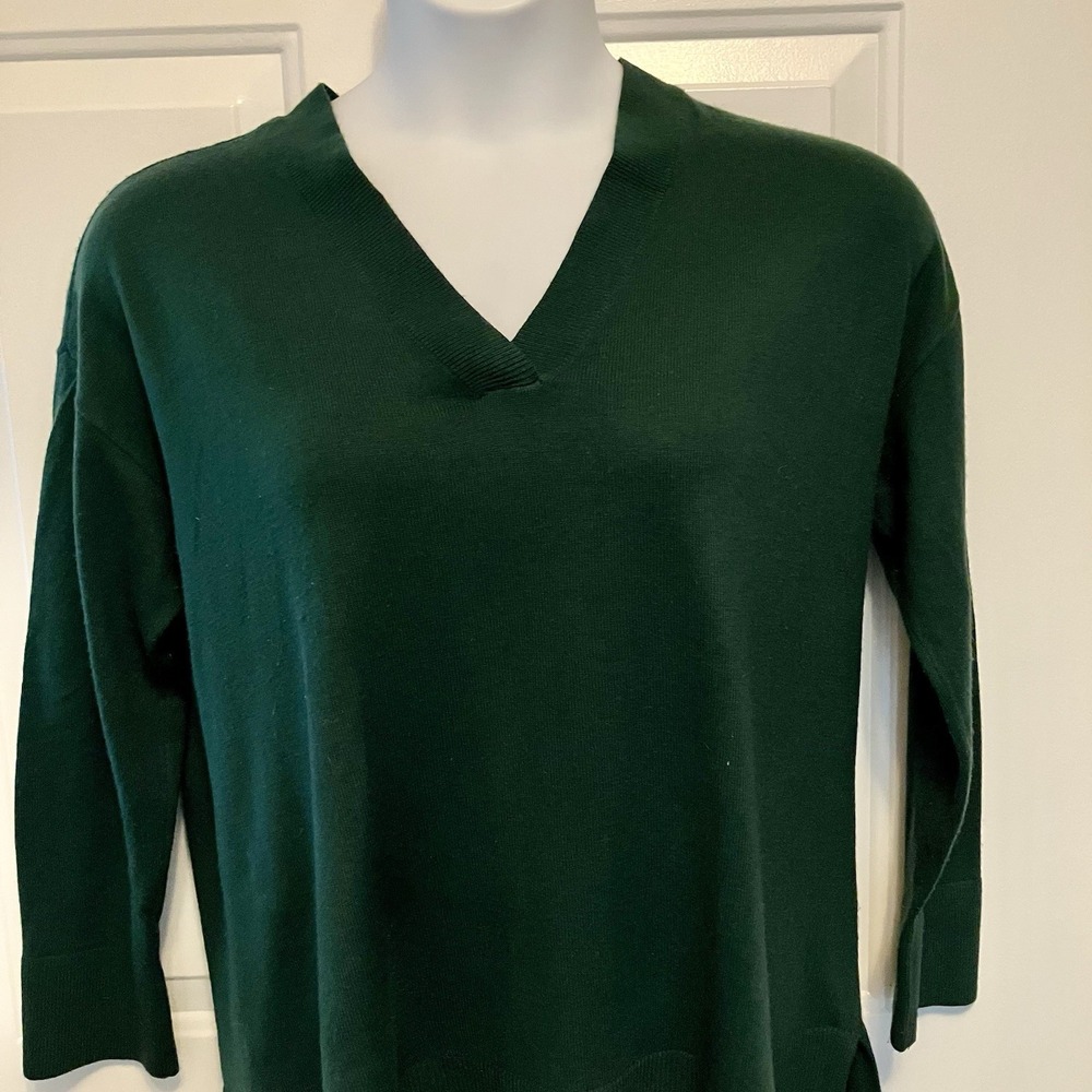Loft Sweater Women's Large Hunter Green Solid Knit Pullover Long Sleeve V Neck